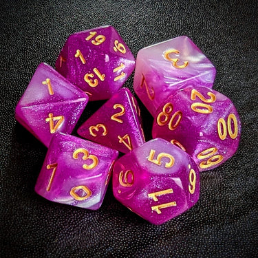 Glitter in Pink & White Acrylic - 7pcs RPG Full Dice Set Top